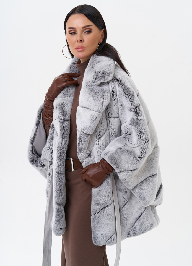 Шуба из меха кролика с английским воротником  модель № 29210 универмаг малина