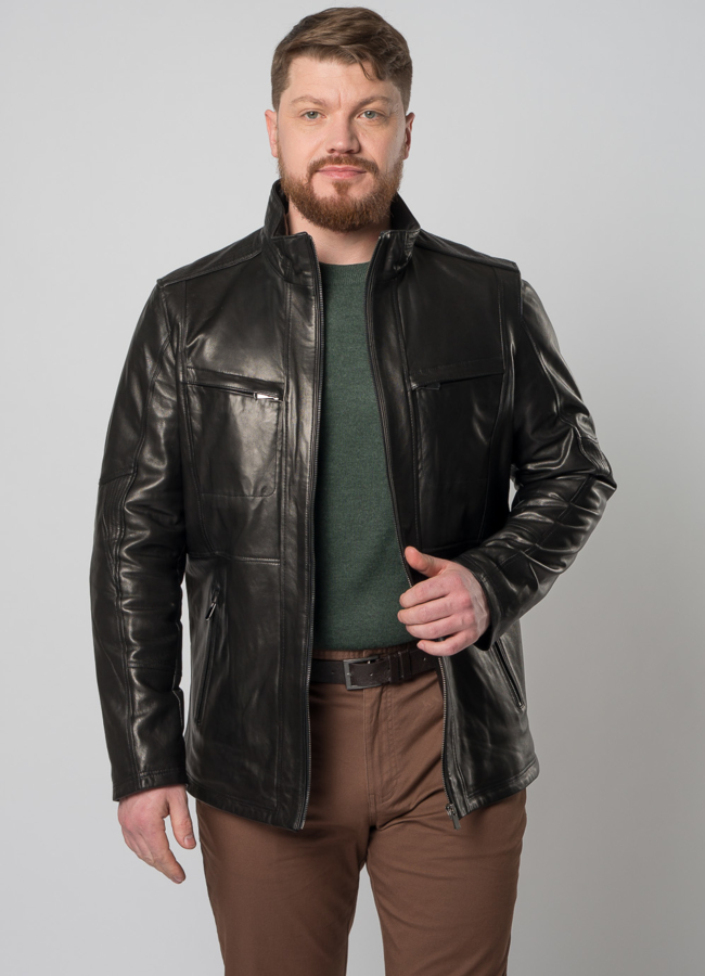 Куртка кожаная черного цвета модель № 870 универмаг малина