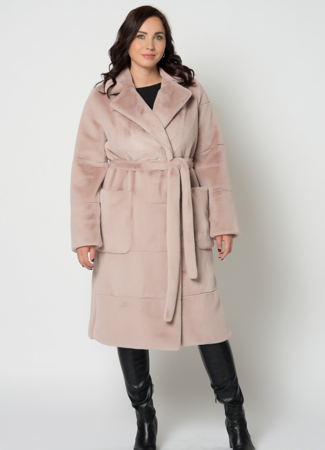 фото Пальто из эко меха с английским воротником модель № 21330