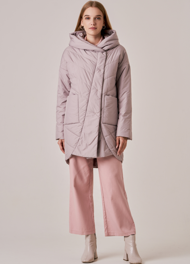 Плащ с капюшоном на молнии модель № 188 меха малина