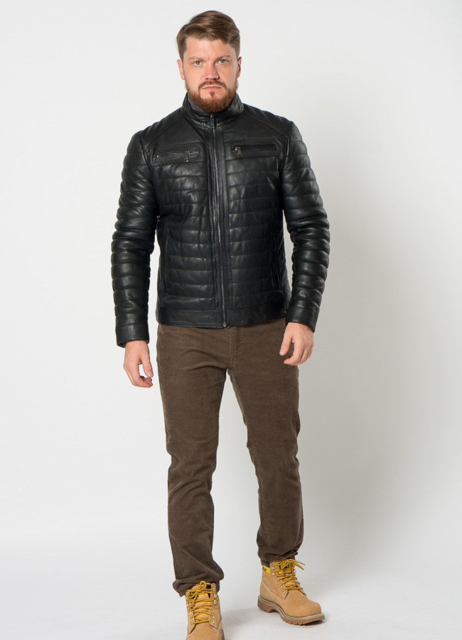 фото Утепленная куртка мото в черном цвете модель № 21615