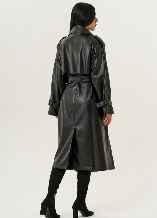 Женский плащ из эко кожи черного цвета модель № 22267 в кредит