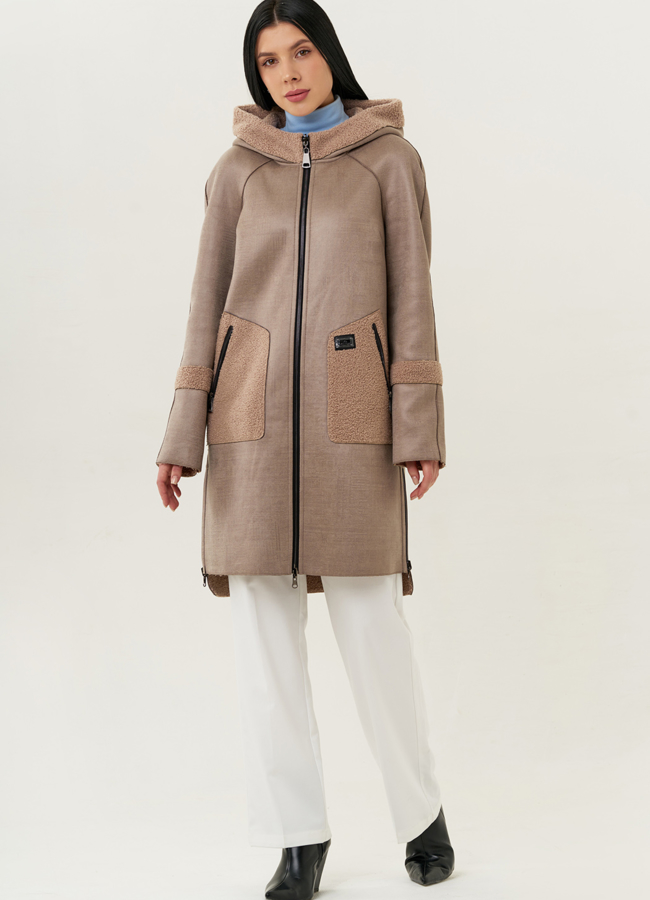 фото Женское двустороннее пальто из эко замши модель № 22311