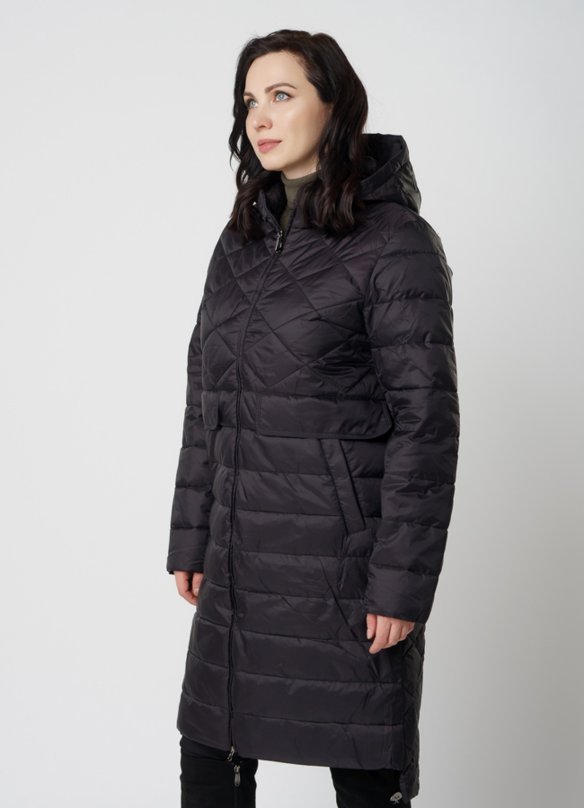 Женское демисезонное пальто черного цвета модель № 20598 в рассрочку