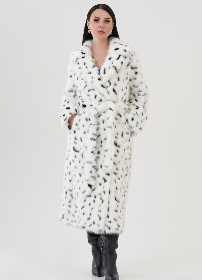 Пальто из эко меха с анималистичным принтом модель № 24910 меха малина