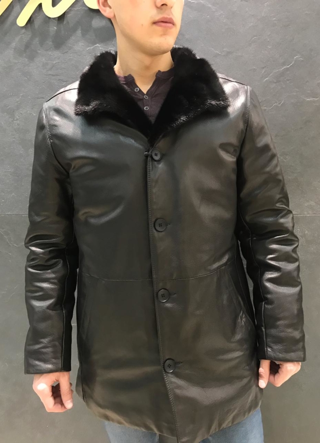 Кожаный пуховик модель № W8017-3 в кредит