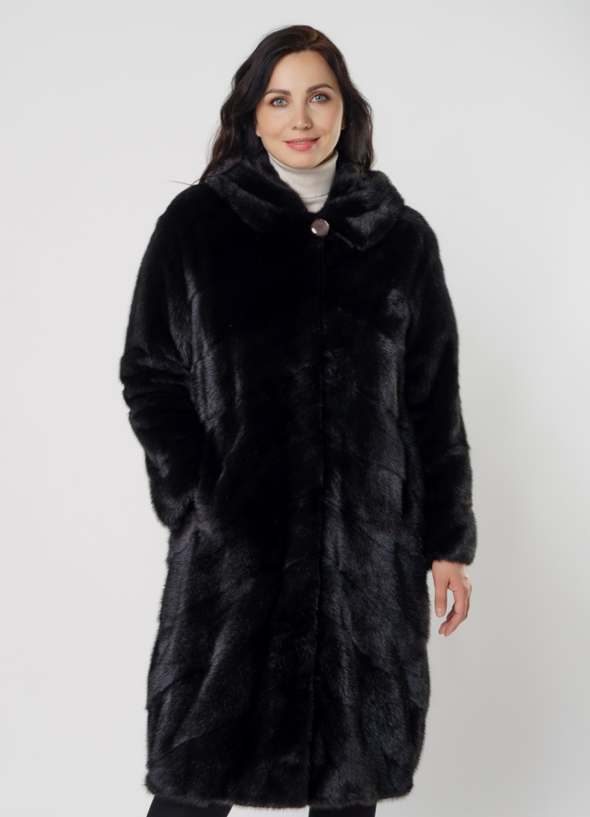 Черная норковая шуба с капюшоном модель № 381 универмаг малина