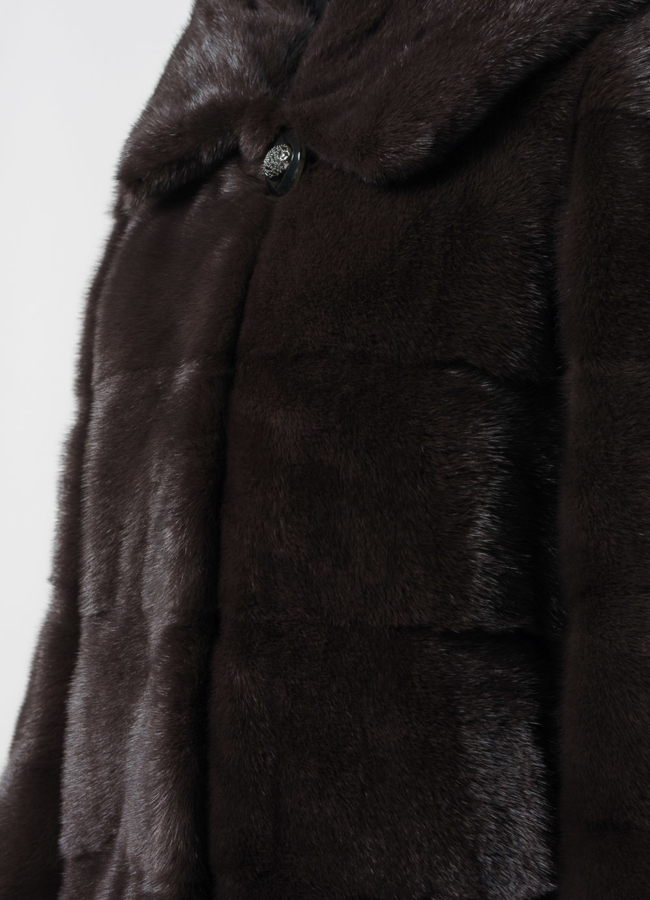 Норковая шуба с капюшоном цвета уголь модель № S-821 универмаг малина