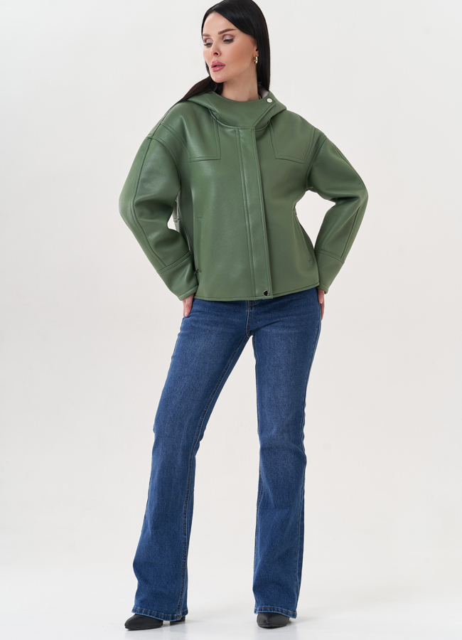 фото Дубленка из эко замши с капюшоном модель № 26864