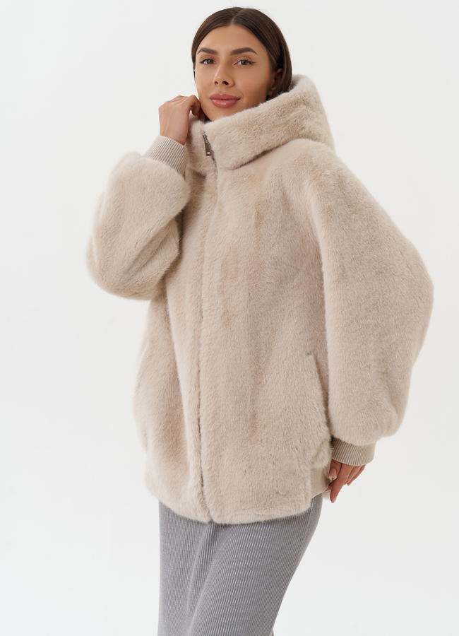 Куртка из эко меха с поясом модель № 27789 в рассрочку