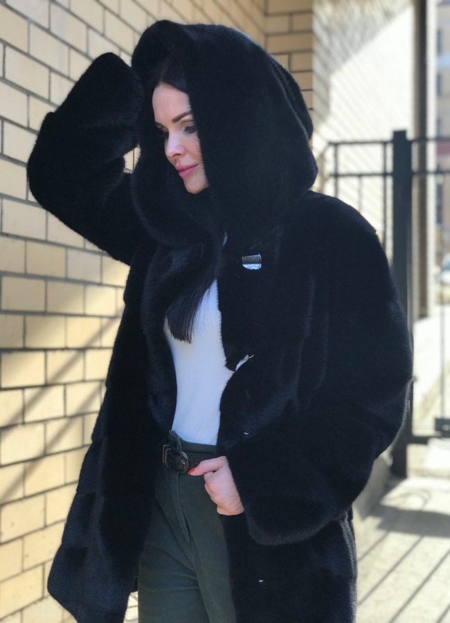 фото Шуба из норки в диагональной раскладке  модель № S-756