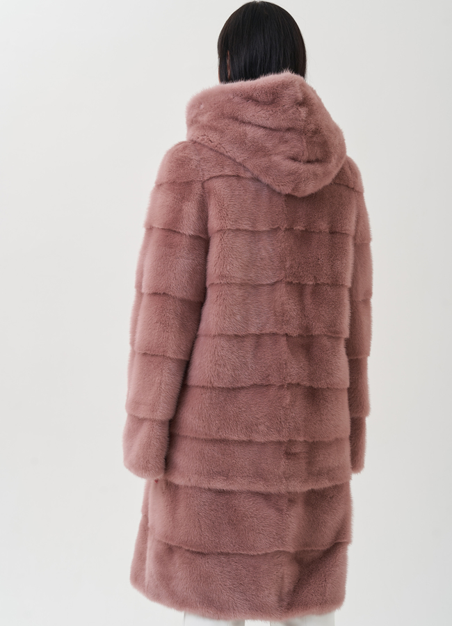 Женская норковая шуба с капюшоном  модель № 25696 в кредит