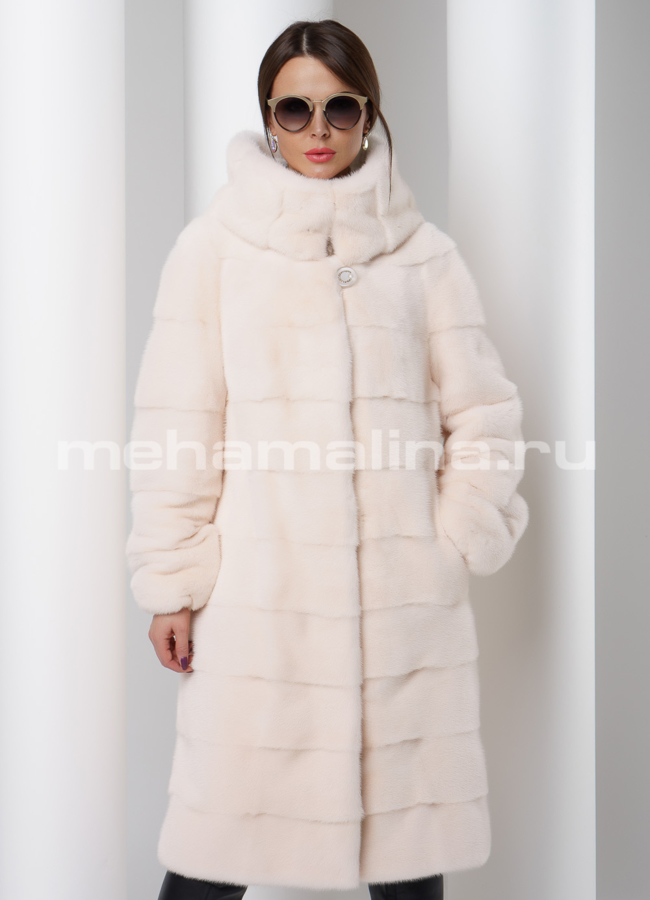 Шуба из скандинавской норки в цвете жемчуг модель № S-503 универмаг малина