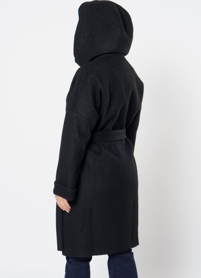 Полупальто женское в черном цвете с капюшоном модель № 21542 в рассрочку