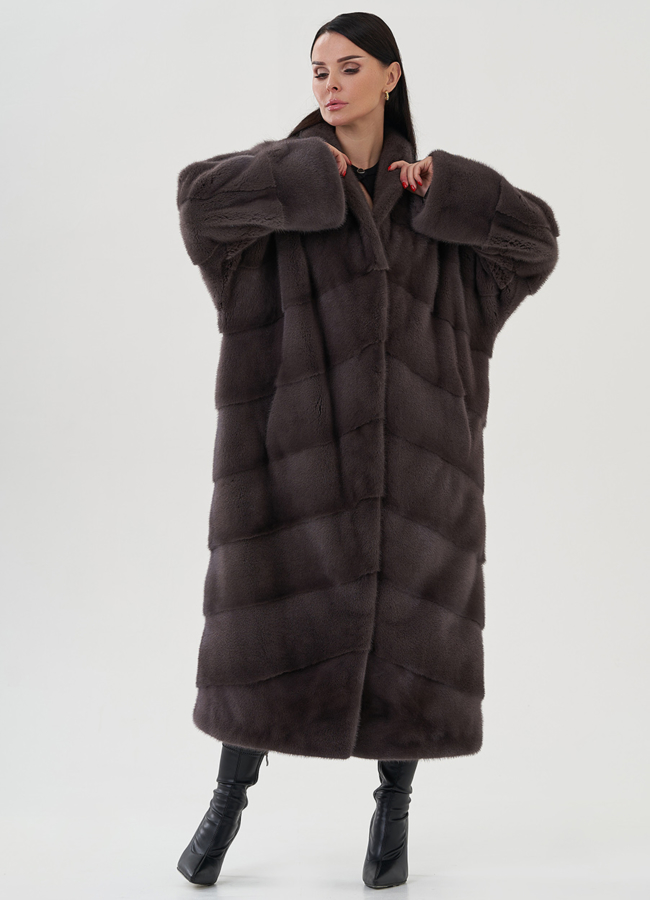 Длинная шуба из скандинавской норки модель № 24969 универмаг малина