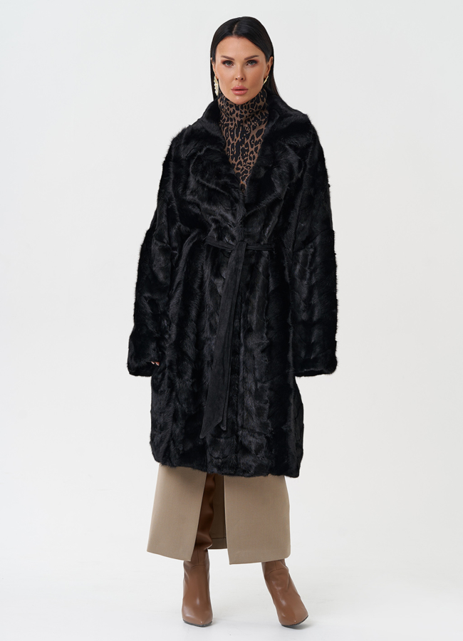 Шуба из меха норки с английским воротником модель № 28586 меха малина