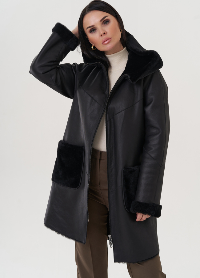 Дубленка женская с капюшоном  модель № 25913 в рассрочку