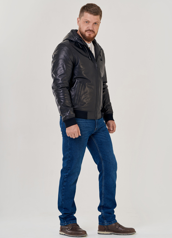 Куртка из натуральной кожи с капюшоном  модель № 22306 универмаг малина