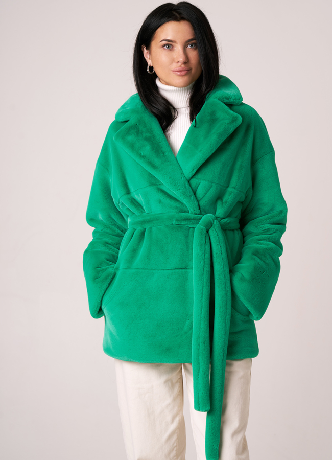 Укороченная шуба из искусственного меха зеленого цвета модель № 812-3 универмаг малина