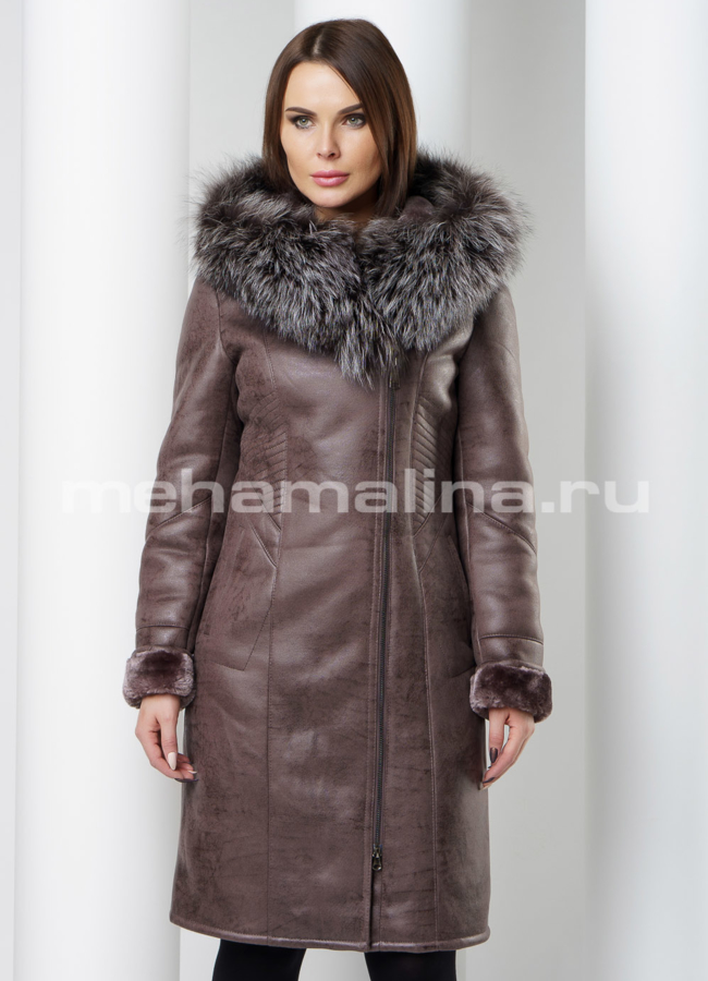 Дубленка модель № D-181 меха малина