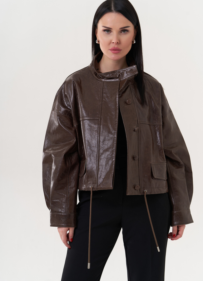 Кожаная куртка оверсайз модель № 26891 в рассрочку