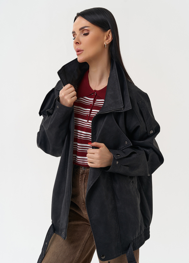 Женская куртка бомбер из эко кожи с воротником стойкой модель № 30419 универмаг малина Женская куртка бомбер из эко кожи с воротником стойкой модель № 30419 универмаг малина