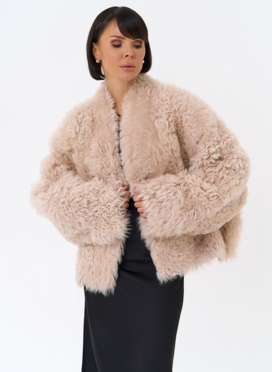 Женская короткая двухсторонняя дубленка 