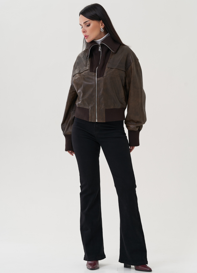 Куртка из натуральной кожи с трикотажным воротником модель № 25351 в кредит