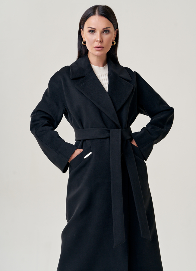 Пальто женское черного цвета  модель № 22959 в рассрочку