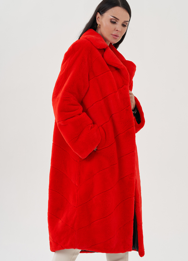 Красная шуба из кролика модель № 24798 универмаг малина