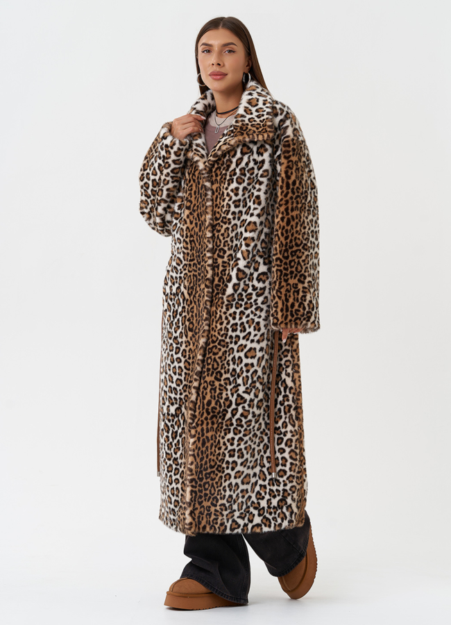 Пальто из эко меха с анималистичным принтом модель № 28554 универмаг малина
