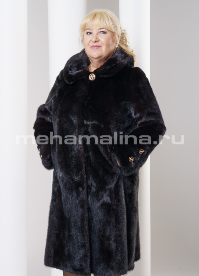 Шуба из норки с капюшоном, цвет черный модель № S-281 в кредит
