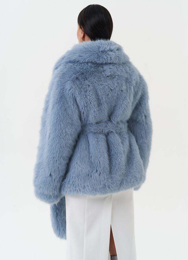 Шуба из эко меха с поясом модель № 27804 универмаг малина