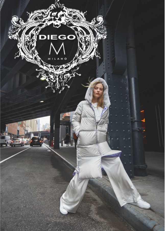 Пуховик премиум DiegoM модель № П-374 меха малина