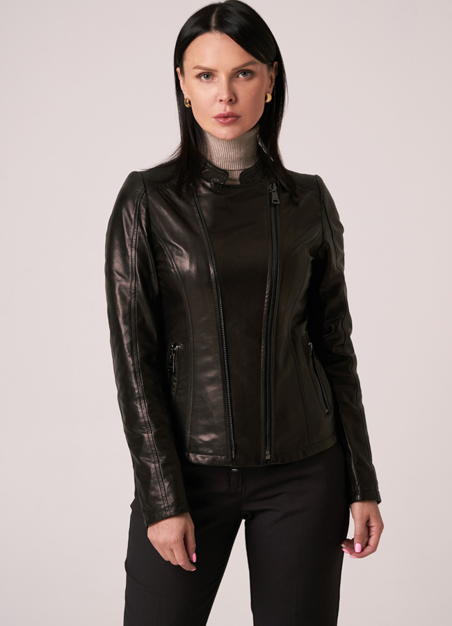 Кожаная куртка на молнии модель № 17828 универмаг малина