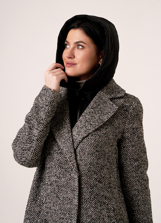 Расклешенное пальто на кнопках в сером цвете модель № 413 универмаг малина