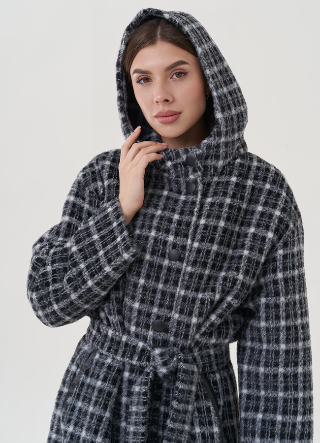 Пальто утепленное с принтом в клетку модель № 25461 универмаг малина