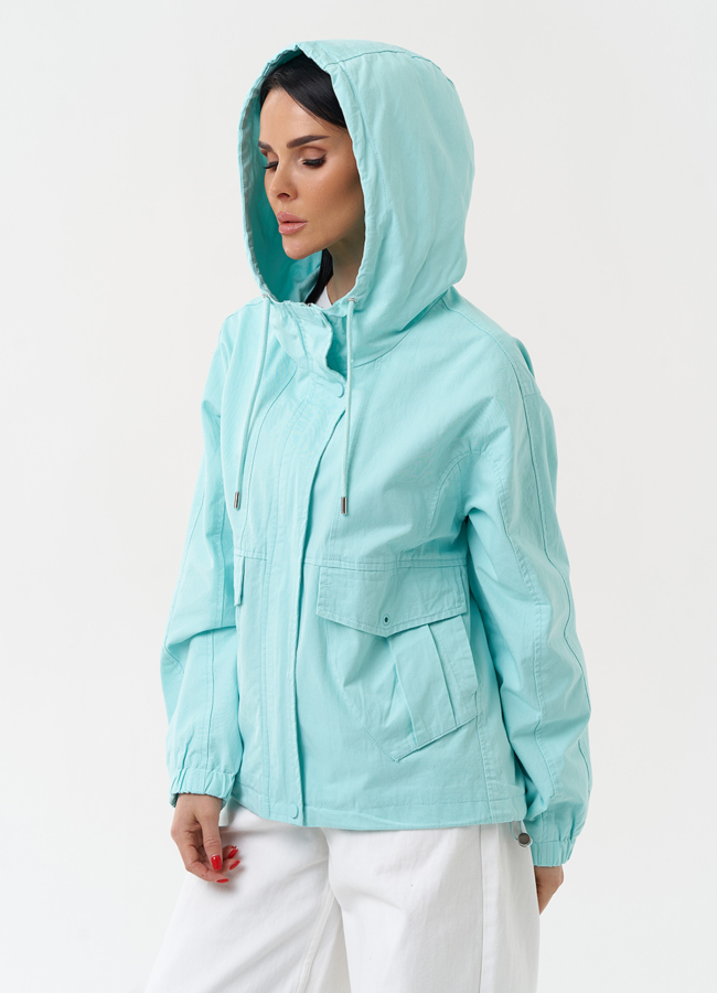 Ветровка женская голубого цвета с капюшоном модель № 30455 универмаг малина