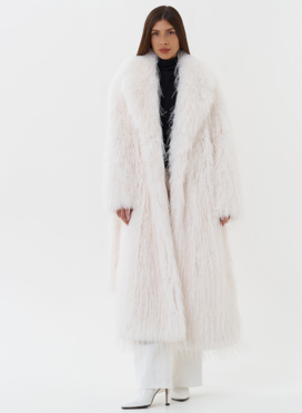 Длинная шуба из эко страуса