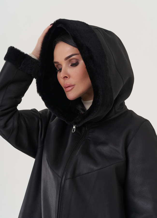 Дубленка женская с капюшоном  модель № 25913 универмаг малина