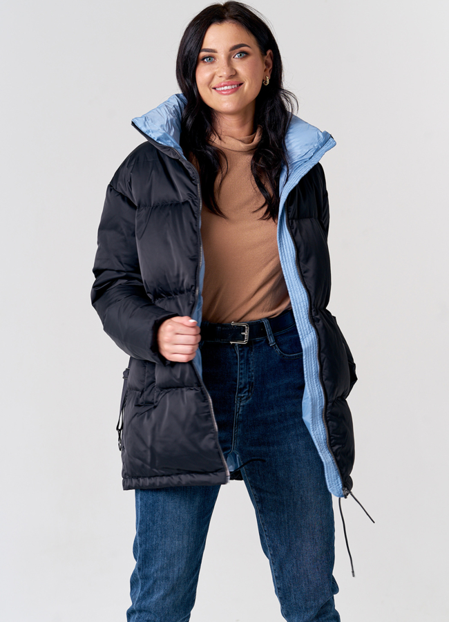 Пуховик женский с воротником стойкой в черном цвете модель № 21570 универмаг малина