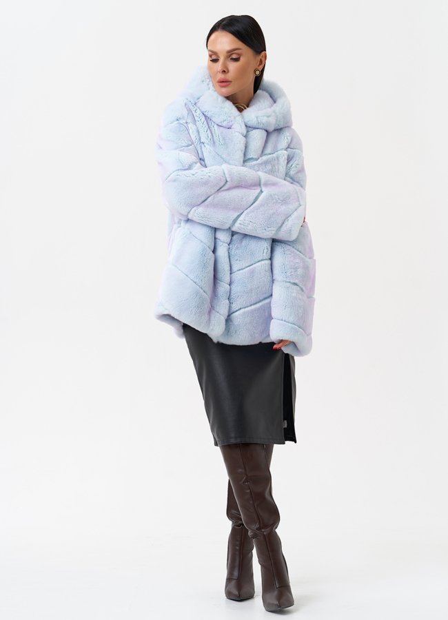 Шуба из меха кролика с капюшоном модель № 28909 в кредит