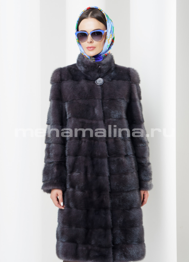 Шуба из норки, цвет графит модель № S-436 меха малина