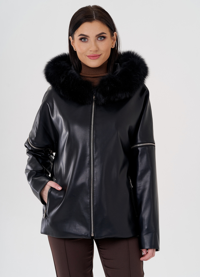 Женская куртка 2 в 1 трансформер с капюшоном  модель № 24211 меха малина