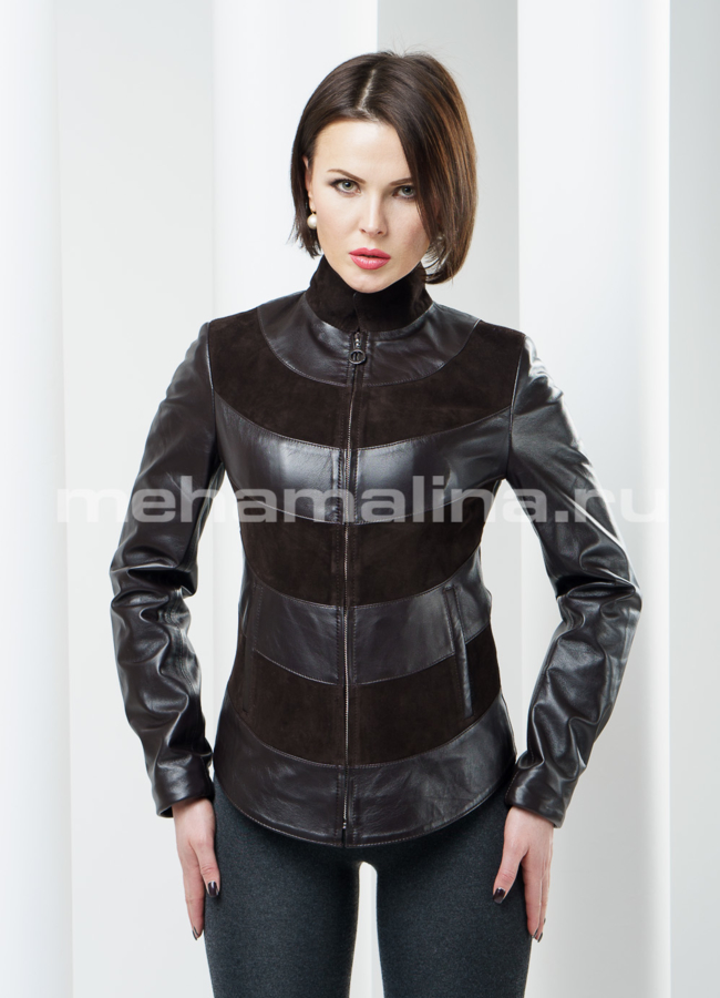 Кожаная куртка в поперечной раскладке модель № K-204 в кредит