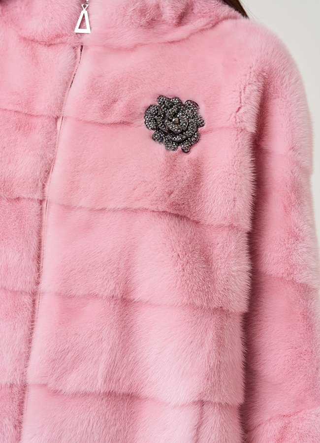 Куртка оверсайз из норки в розовом цвете модель № 78783 в кредит