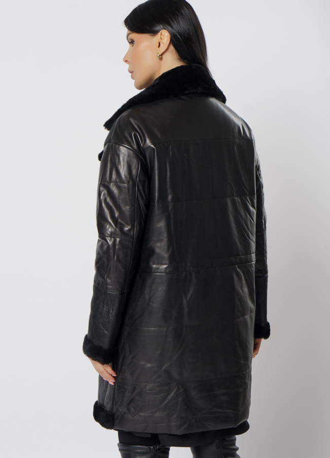 Пуховик из натуральной кожи с мехом модель № 21790 в кредит