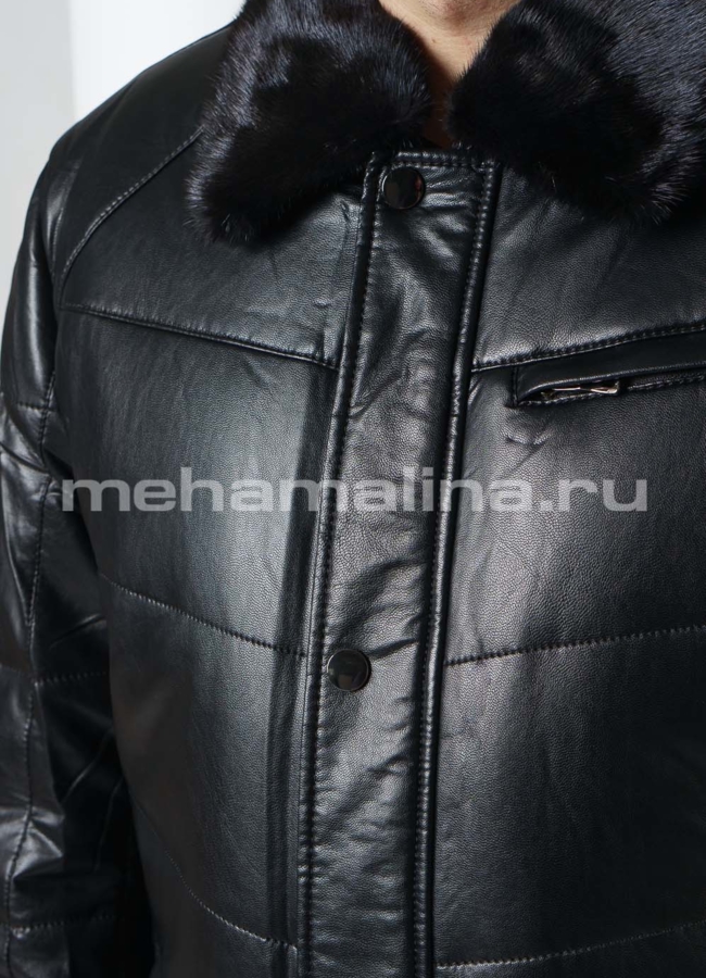 Пуховик из эко кожи, отделка норка модель № PK-234 универмаг малина