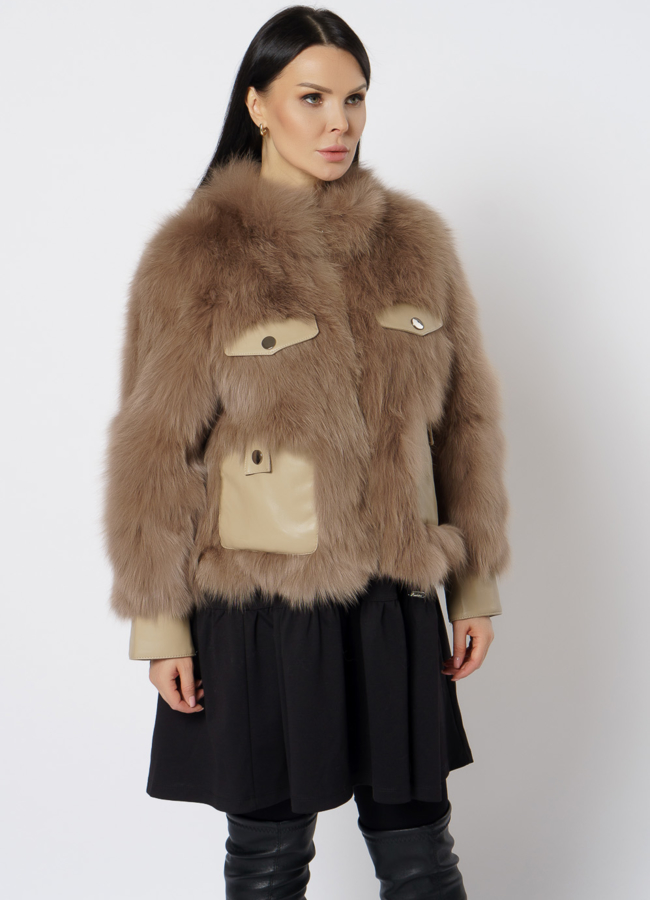 Меховая куртка женская с отделкой из песца модель № 21780 в кредит