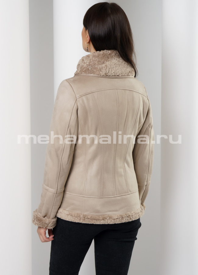 Укороченная дубленка бежевого цвета на молнии модель № 9180 в кредит